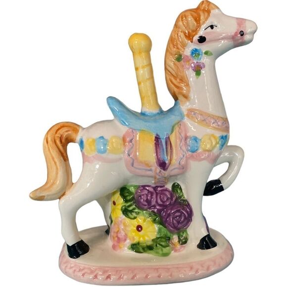 Vintage Pair of Handcrafted Merry Go Round Carousel Horses - Porcelain Ceramic - Picture 8 of 10